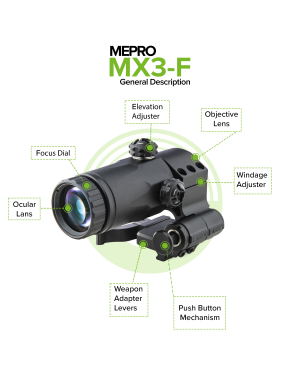 Mepro MX3 Flip - 3X Magnifier for Reflex and Red Dot sights with a built-in Flip Mount